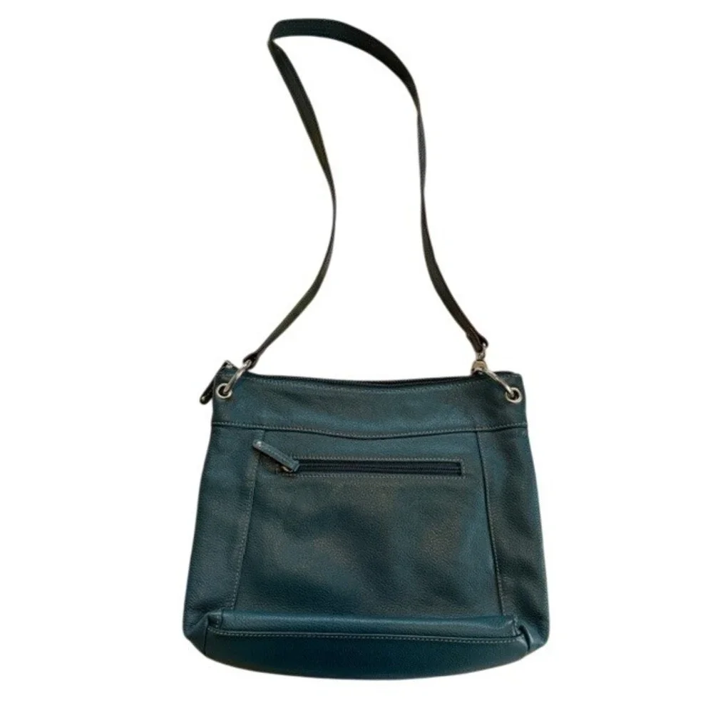 Tignanello Teal Pebble Leather Braided Buckle Flap Crossbody Bag EUC